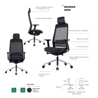 Fauteuil HALIFAX structure noire