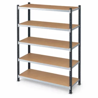 Rayonnage ARCHIV PLUS élément départ avec 4 poteaux, 5 tablettes et dessus isorel