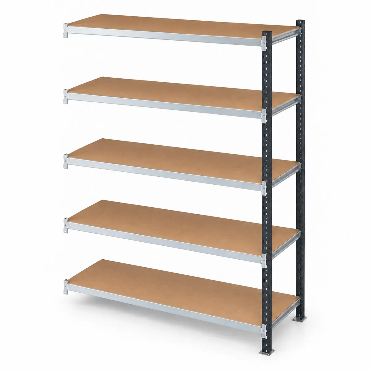 Rayonnage ARCHIV PLUS élément suivant avec 2 poteaux, 5 tablettes et dessus isorel