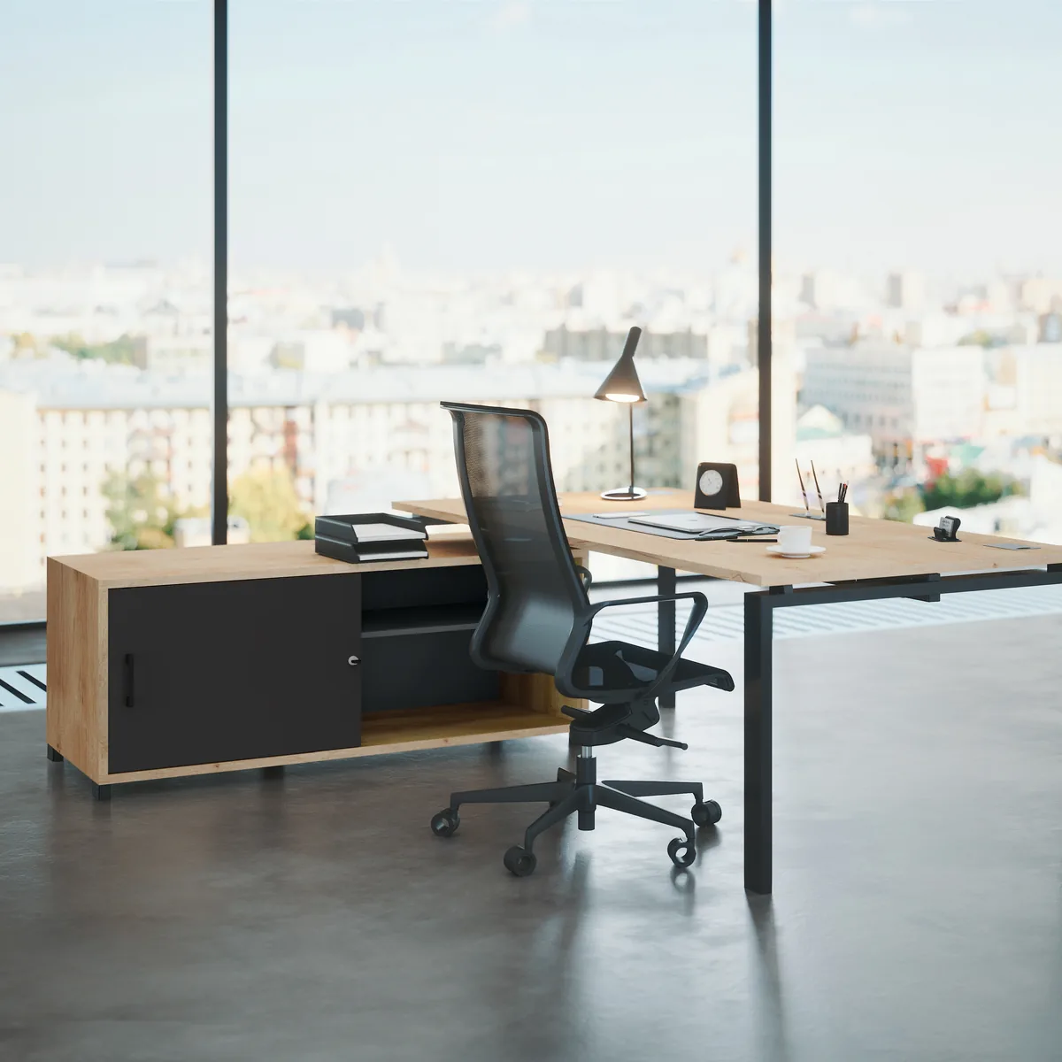 Bureau de direction ASTRO Buronomic – avec meuble de service noir nebraska noir