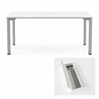Bureau PUZZLE 140 × 80 cm blanc avec top access et pieds gris aluminium