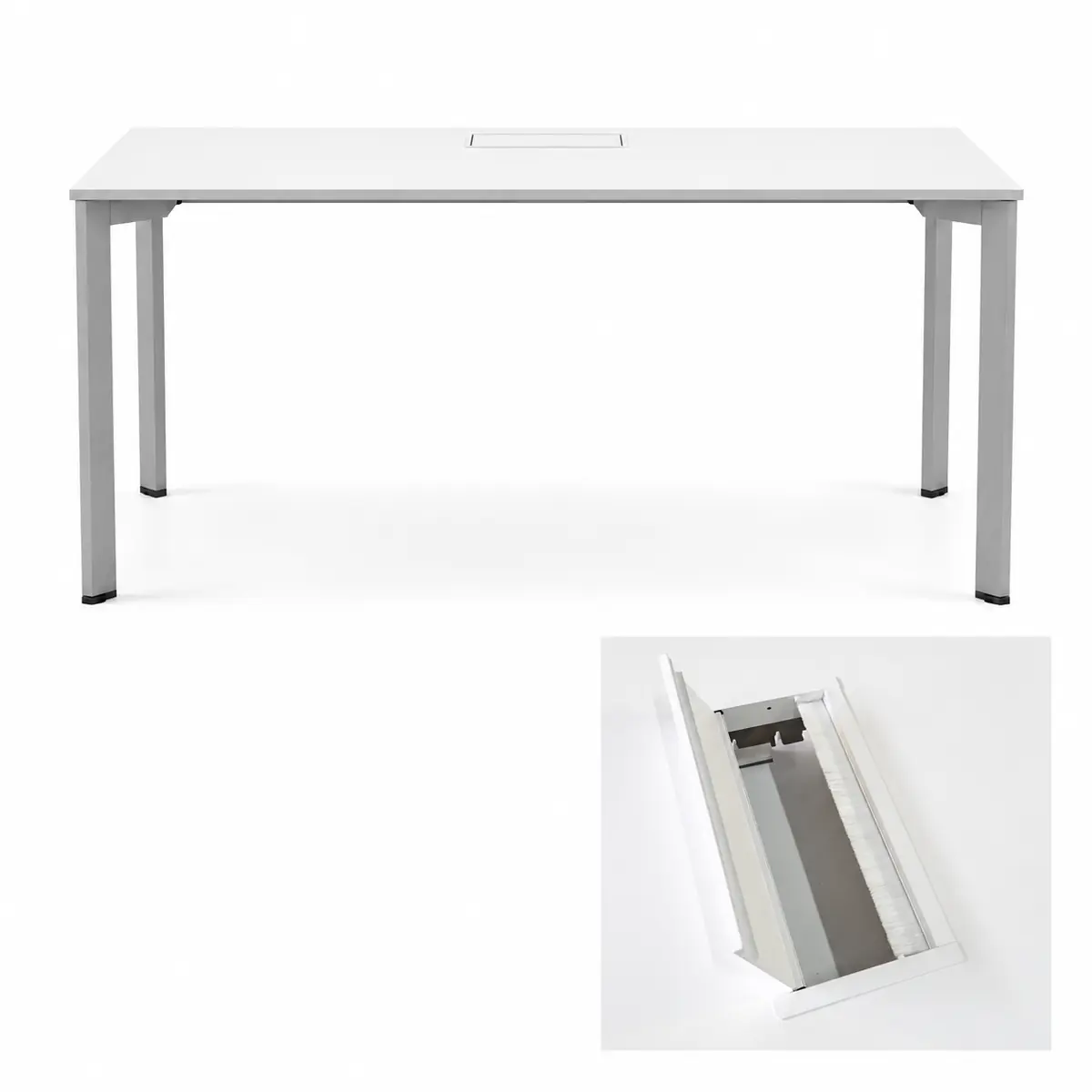 Bureau PUZZLE 140 × 80 cm blanc avec top access et pieds gris aluminium
