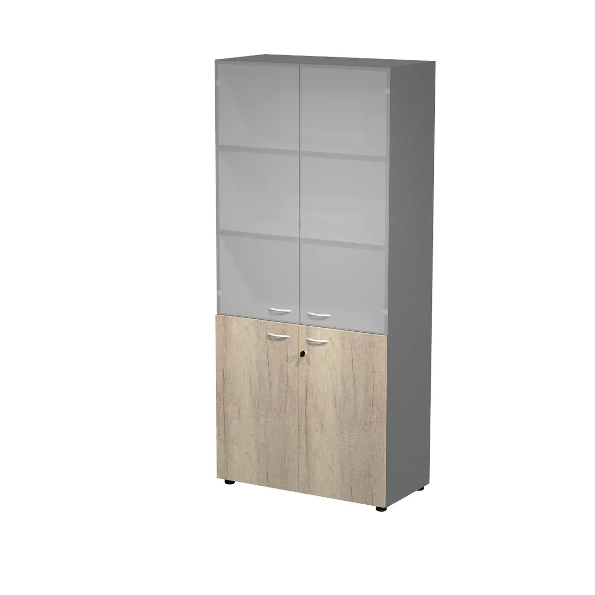 Armoire haute FORTIS avec portes mélaminées et verre dépoli