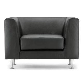 Fauteuil d’accueil MILO 1 place en cuir noir avec pieds chromés