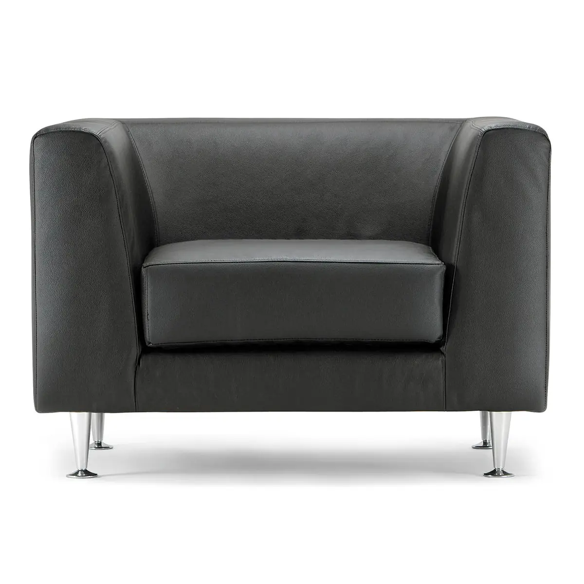 Fauteuil d’accueil MILO 1 place en cuir noir avec pieds chromés