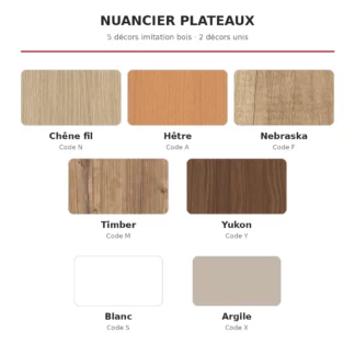 Nuancier ENSEMBLE : Chêne fil, Hêtre, Nebraska, Timber, Yukon, Blanc et Argile