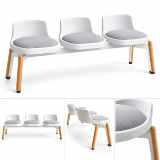 Siège poutre ZOOM 3 places, coque blanche et assise tissu gris, déstockage BURONEX