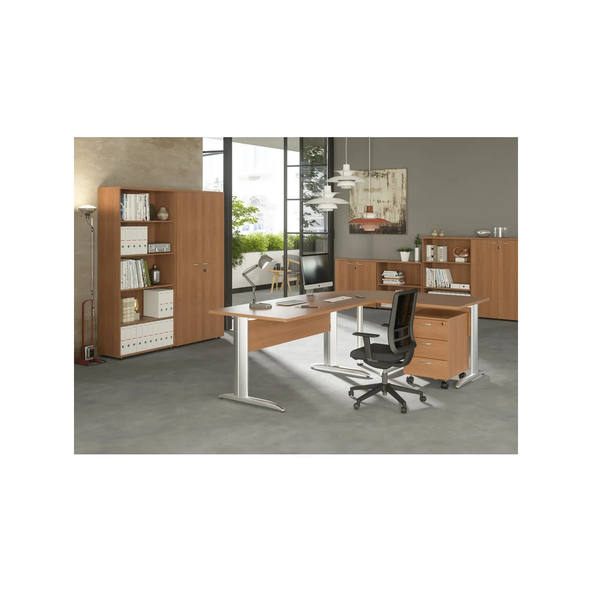 Bureau STARTUP PREMIUM K2 finition bois avec piètement métallique
