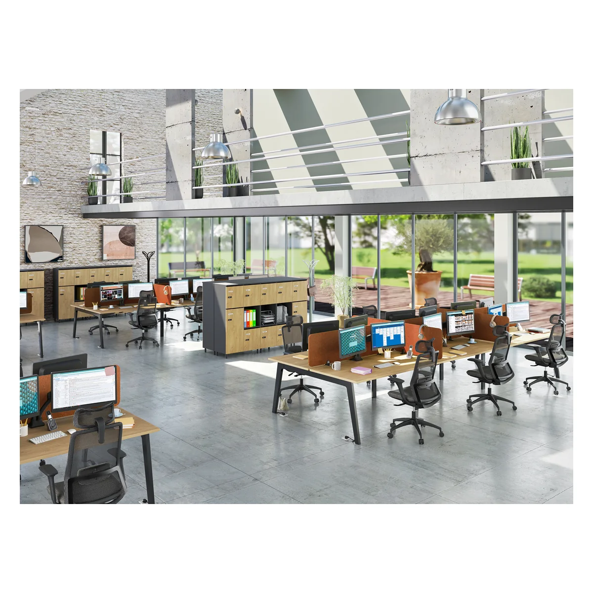 Bureau individuel STRUCTURA chêne clair avec piètement carbone