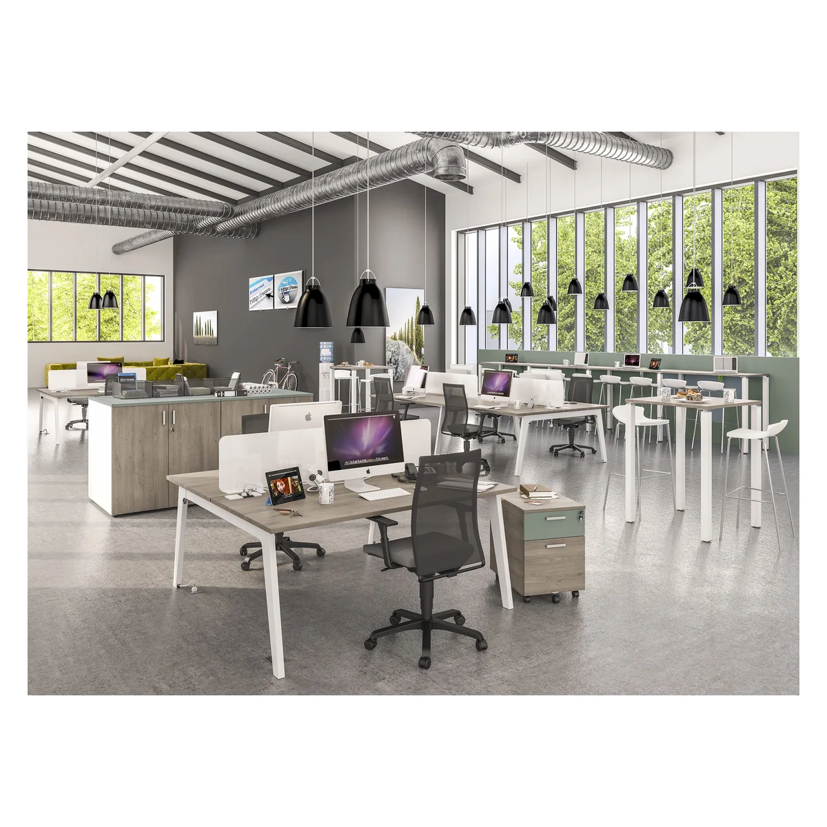 Bureau individuel STRUCTURA chêne gris avec piètement blanc