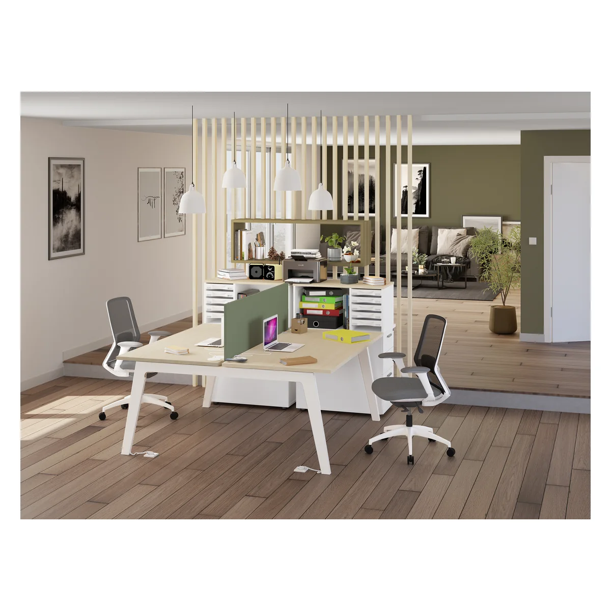 Bureau individuel STRUCTURA hêtre avec piètement blanc