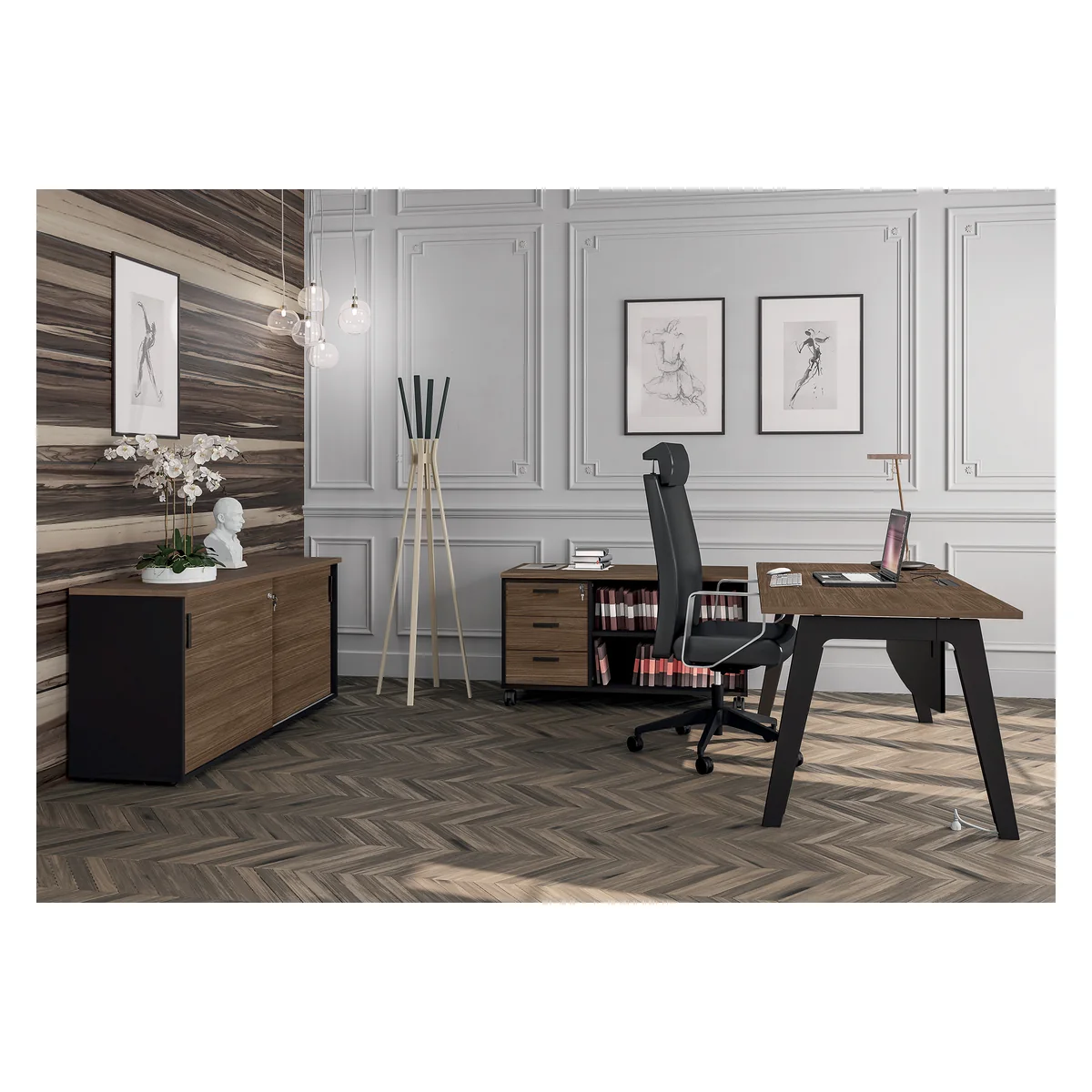 Bureau individuel STRUCTURA noyer avec piètement carbone