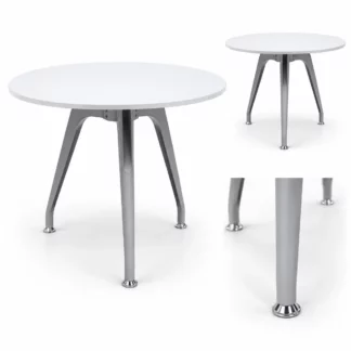 Table ronde blanche diamètre 90 cm avec pieds gris aluminium