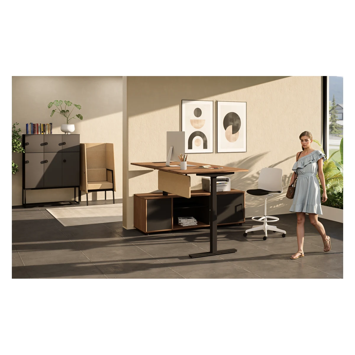 Bureau de direction électrique ENVOL MANAGER avec meuble retour B-box