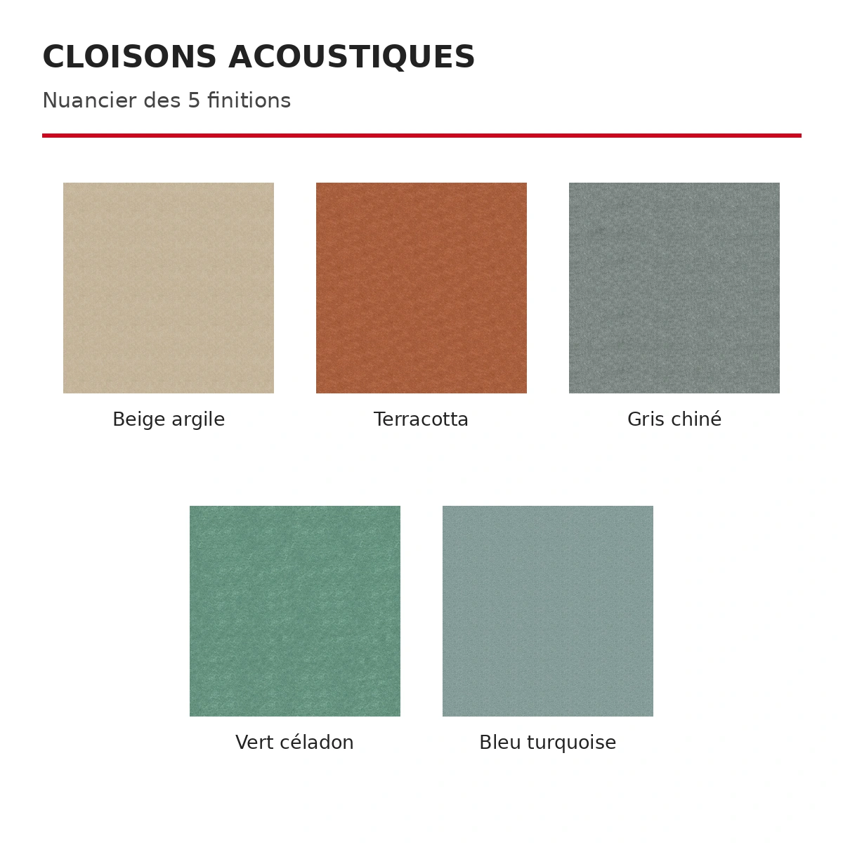 Nuancier Beige argile Terracotta Gris chiné Vert céladon Bleu turquoise